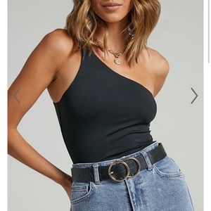 Showpo. One shoulder black body suit. Never worn